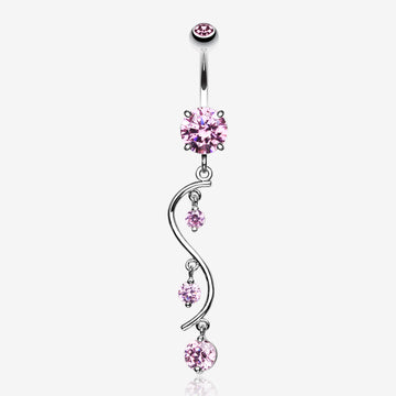 Vine Swirl Sparkle Belly Ring-Pink